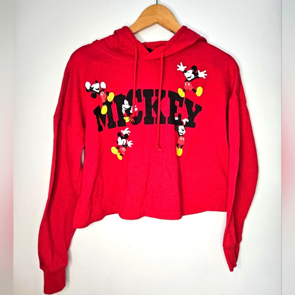 Disney Mickey Mouse Red Cropped Hoodie Sweatshirt Size Small